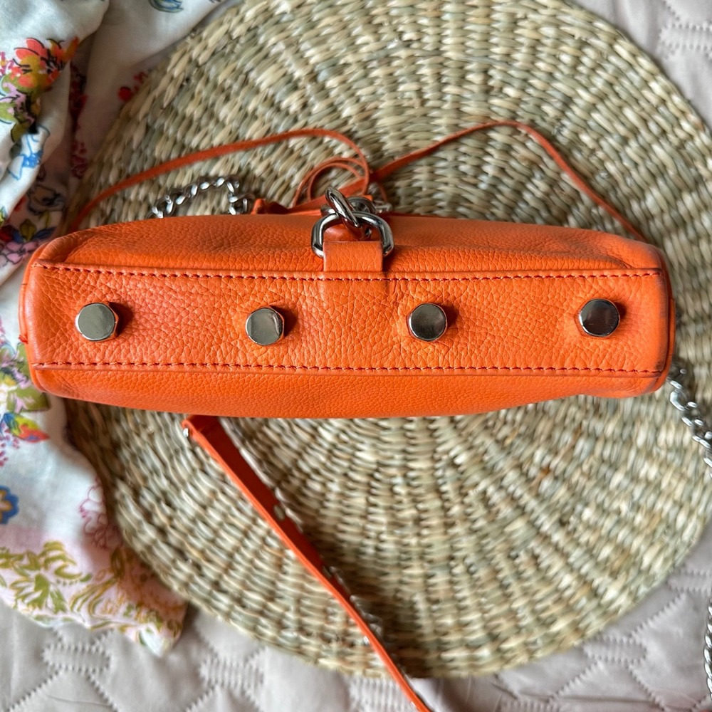 Rebecca Minkoff Mini MAC Crossbody Bag Orange Pebbled Leather Silver Hardware - Picture 4 of 10